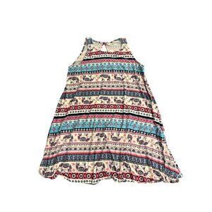 Boho Elephant Print Sleeveless Dress Bobbie Brooks XL Multicolor Cotton Blend